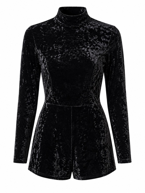 Forever 21 Pants - Forever 21 Black Velvet Long-Sleeve Romper